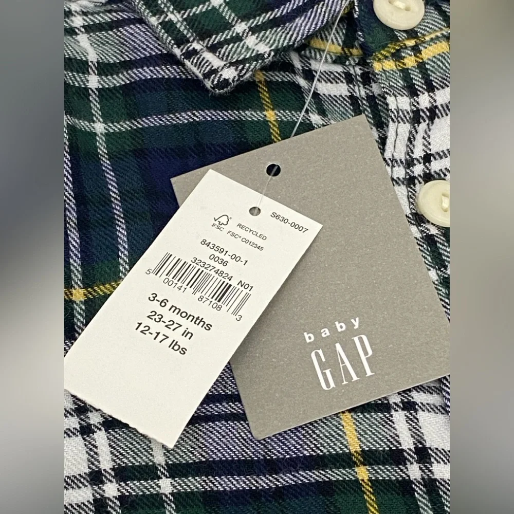 Baby Gap Baby/Toddler Plaid Flannel Bear Pocket One-Piece Jumper